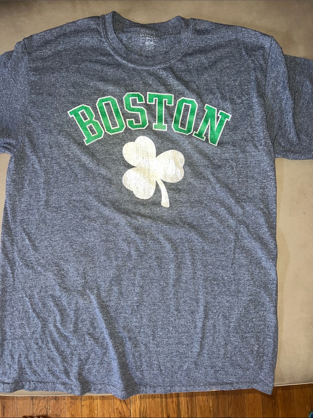 Men's Gray Boston Short-Sleeve Tee with Green Lettering